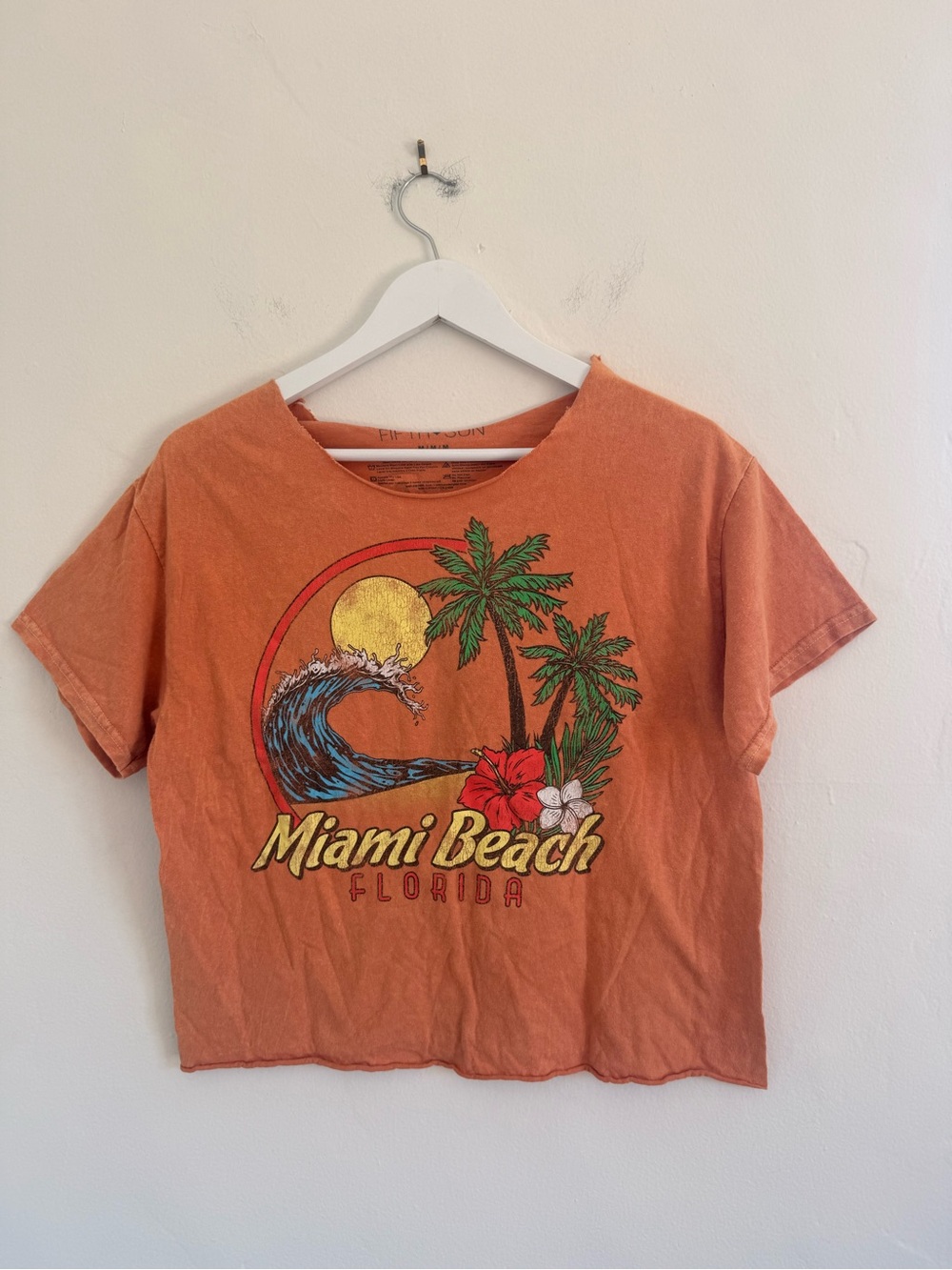Orange Miami Beach Graphic Crop Tee